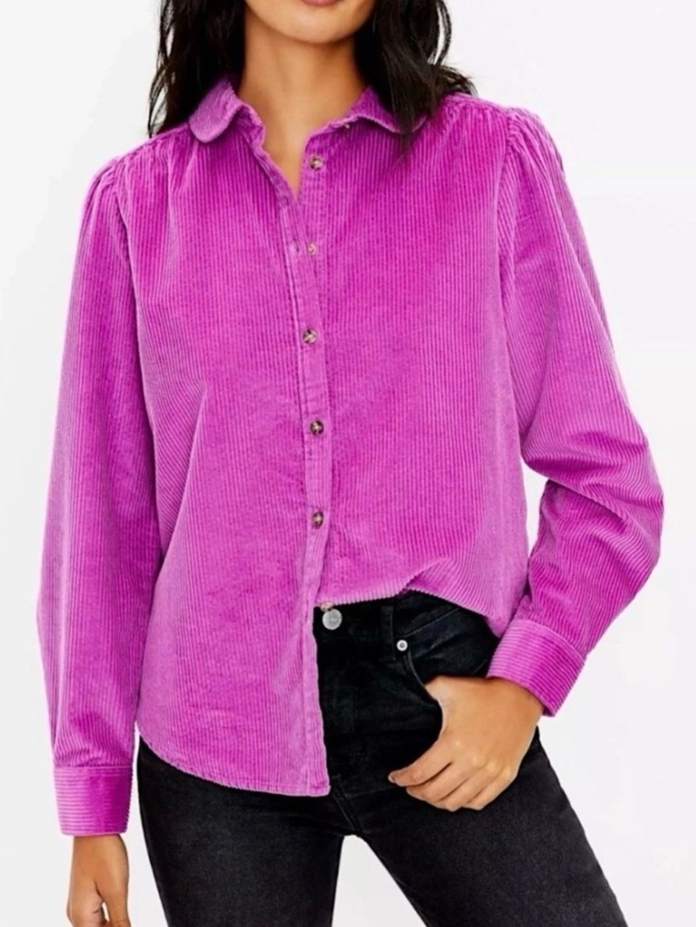 LOFT Size M Fuchsia Corduroy Button-Down Shirt/Shacket